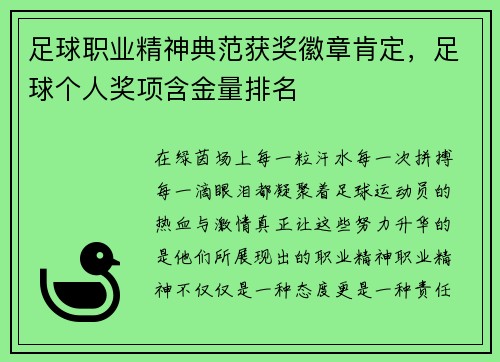 足球职业精神典范获奖徽章肯定，足球个人奖项含金量排名