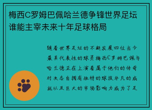梅西C罗姆巴佩哈兰德争锋世界足坛 谁能主宰未来十年足球格局 梅西C罗姆巴佩哈兰德争锋世界足坛 谁能主宰未来十年足球格局